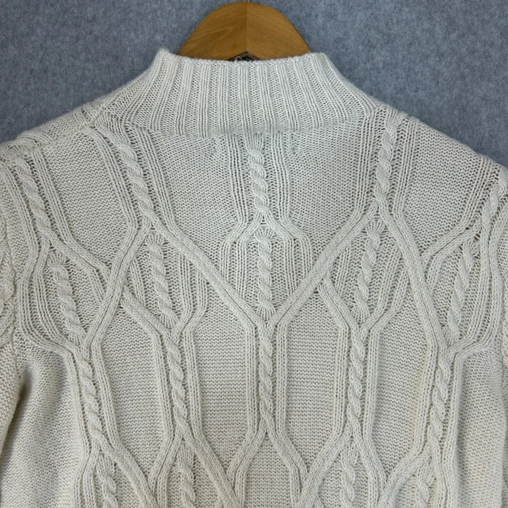 Banana Republic Womens XS Cable Knit Mockneck Sweater Cream Ivory‎ Cotton Blend
